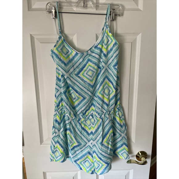 New Southern Tide Blue Kendall Geometric Print Short Romper tassels pockets M - Picture 5 of 9
